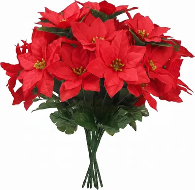 Produktbild von Künstliche Weihnachtsstern Blume, 6 Stück, 12 cm Blütenkopf, für Weihnachtsdekoration