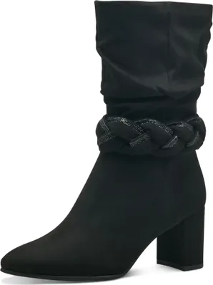 Produktbild von MARCO TOZZI Damen Stiefel gerafft Zopf Flechtdetail Strass 2-25309-41, Größe:37 EU, Farbe:Schwarz