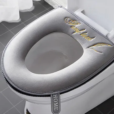 Obrázek produktu pro 1 kus silnějšího potahu na WC sedátko s úchytem, potah na víko WC, měkký, silný, pratelný, vhodný pro všechna oválná WC sedátka, šedý