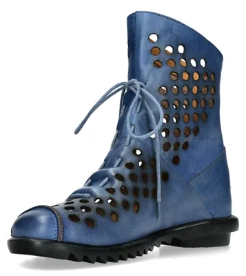 Produktbild von Laura Vita Damen Stiefelette aus Leder mit Lochmuster Cyrielle 11, Größe:37 EU, Farbe:Blau