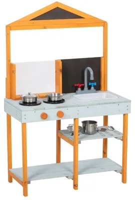 Zdjęcie produktu dla Kuchnia dla dzieci – kuchnia zewnętrzna z drewna | Kolor: jasnoniebieski | Wymiary: 69 x 33,5 x 110 cm