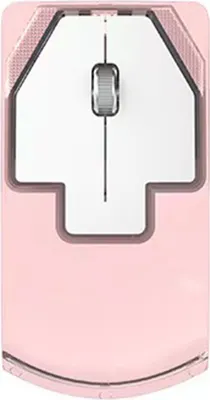 A top-down view of a pink computer mouse on a white background.