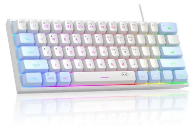 Produktbild von 60% Gaming Tastatur kabelgebunden RGB, 61 Tasten Membran Keyboard mit FN Funktion & Anti-Ghosting, kompakte USB Tastatur blau-weiß