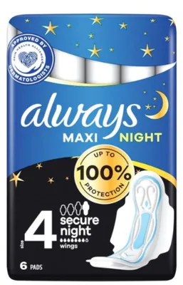 Image de Always Classic Maxi Secure pour la nuit, 6 pièces, avec ailettes, taille 4