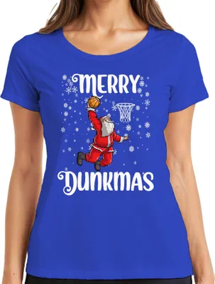 Produktbild von Merry Dunkmas Santa Basketball - Weihnachten Weihnachtsgeschenk Christmas Damen T-Shirt, Blau, XL