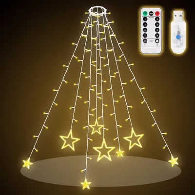 Obrázok produktu pre Salcar LED rozprávkové svetlá vianočný stromček 2m 188 LED s krúžkom Hviezdy rozprávkové svetlá Vianočné rozprávkové svetlá teplá biela
