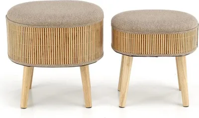 Zdjęcie produktu dla 2 PUFY ZE SCHOWKIEM Coti BEŻOWE 49/43/46 cm i 41/34/38 cm