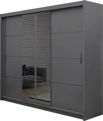 Zdjęcie produktu dla Szafa z drzwiami przesuwnymi Genua II 250, szafa 2-drzwiowa z 2 lustrami, nowoczesna szafa, szafa o wymiarach: 250 x 215 x 61 cm