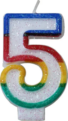 Produktbild von Tortenkerze, Zahlenkerze "5" Bunt glitzernd mit Halter für Geburtstagstorte, Jubiläum, Hochzeit