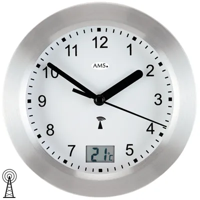 Produktbild von AMS 5923 Wanduhr Baduhr Badezimmeruhr Funk silbern wasserdicht mit Thermometer