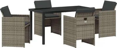 Obrázok produktu pre Záhradný jedálenský set s vankúšom 5 pcs Sivá polyratan