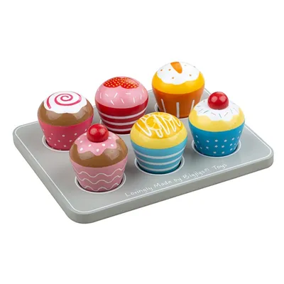 Produktbild von Bigjigs Toys farbenfrohes Holz Muffins Spielzeug Set mit Muffinblech 18 x 14,5 x 5 cm