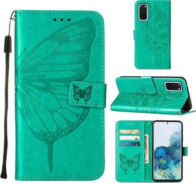 Image de Galaxy S20 Case, Butterfly Relief Flip Leather Case with Card Slots and Stand for Samsung Galaxy S20 green