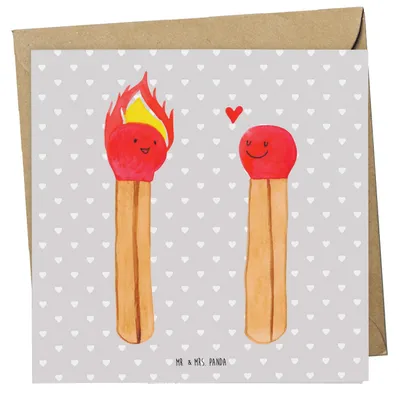 Produktbild von Mr. & Mrs. Panda Klappkarte Streichhölzer - Grau Pastell - Geschenk, Glückwunschkarte, doppelkarte, Liebesgeschenk, anlasskarte, Grußkarte, faltkarte, Freundin