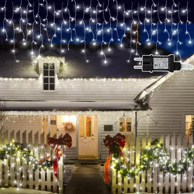 Produktbild von Bettizia 10M 400LEDs Eisregen Lichterkette Kaltweiß, Fenster Lichtervorhang mit 8 Modi, Weihnachtsbeleuchtung Party Balkon Garten Deko