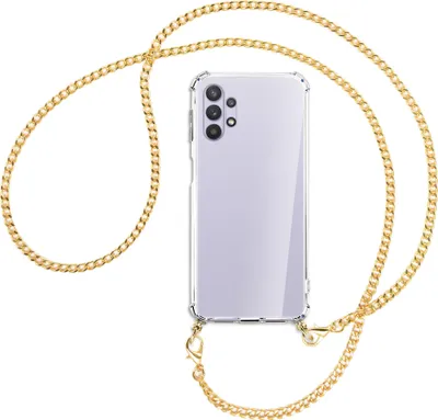 Produktbild von Handykette Backcover-Schutzhülle mit Band (Metall goldfarben) für Samsung Galaxy A32 5G - goldfarbene Kette