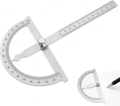 Produktbild von Winkelmesser aus Metall (0-180°) mit Feststellschraube und Linealskala, für Schule, Tischler, DIY, Malerei und Zeichnung (150 mm)