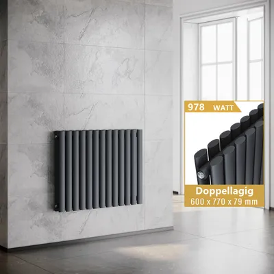 Produktbild von SONNI Röhrenheizkörper Horizontal Heizkörper Doppellagig Anthrazit 600×770mm ohne Heizstab
