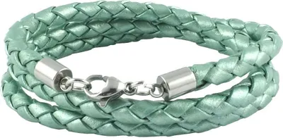 Produktbild von König Design Lederkette Lederband Leder-Armband 7 mm Herren Halskette 17 cm - 100 cm geflochten, Länge:55 Zentimeter, Farbe:Grün Metalisch