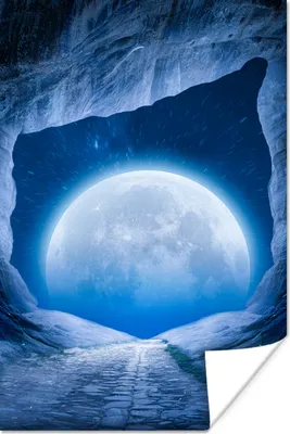 Produktbild von MuchoWow® Poster Höhle - Mond - Weltraum - Universum - Blau 120x180 cm - Kunstposter