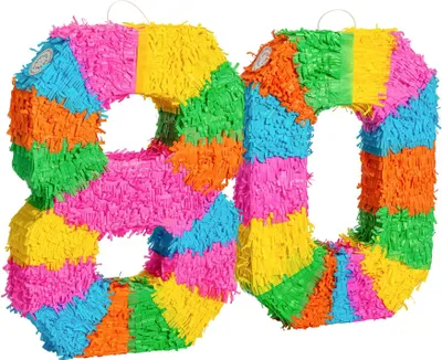 Produktbild von Fax Potato 2-teiliges Pinata- und Augenbinde-Set zum 80. Geburtstag – Mehrfarbig