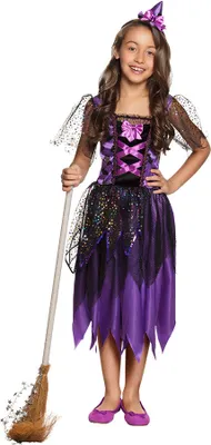 Produktbild von Lila Glitzerhexe - Halloween Kostüm Kinder Mädchen Kindergröße: 110-122