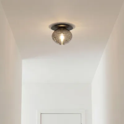 Produktbild von Deckenlampe Metall Glas klein Ø 20 cm rund Schwarz Modern für E27 Deckenleuchte Flurlampe Küchenlampe