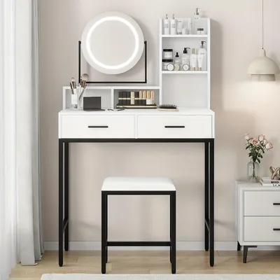 Immagine prodotto di Tavolino da trucco - Comodino da trucco - Specchio girevole a 360°
