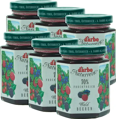 Produktbild von Food-United FRUCHTAUFSTRICH DARBO Waldbeeren 6x 200g Glas Naturrein Waldbeere fruchtiger fruit spread perfekt für Brot und Brötchen Kuchen Torten Frühstück Gebäck Quark Porridge Puddings Eiscremes Füllungen