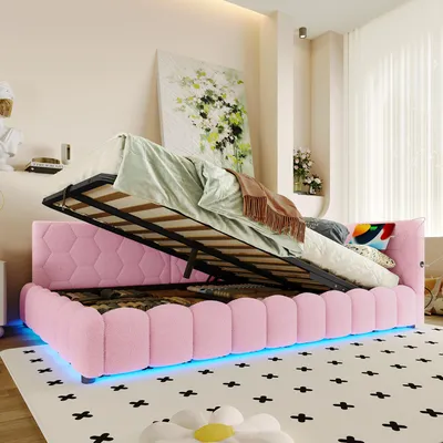 Produktbild von Schlafsofa mit Bettfunktion, Stauraum und LED-Beleuchtung 140x200 cm, Polsterbett, Doppelbett, Vlies