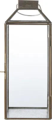 Produktbild von 35 cm große Laterne aus Glas und Metall in Antikmessingoptik