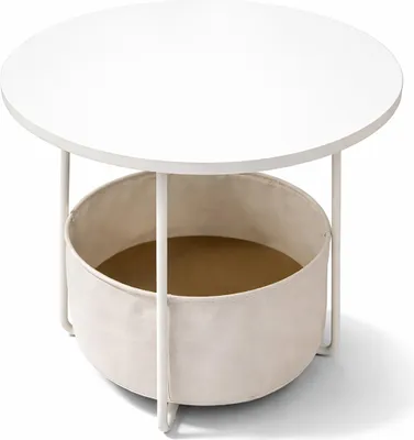 Produktbild von Relaxdays Beistelltisch, runder Couchtisch, mit Stoffkorb, HD 50x45cm, Kaffeetisch Wohnzimmer, MDF & Metall, beige-creme