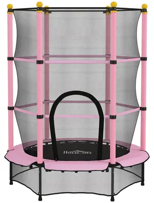 Produktbild von Trampolin für Kinder, Ø140 cm, mit Sicherheitsnetz, für innen und außen, Stahl, Kunststoff, belastbar bis 50 kg, Rosa
