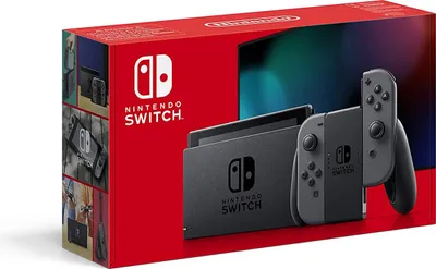 A Nintendo Switch game console box with the console and controllers displayed.