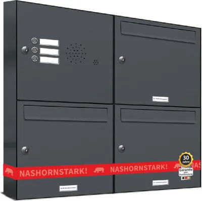 Produktbild von 3er Briefkasten Anlage Aufputz - Wandmontage RAL 7016 Anthrazit Klingel