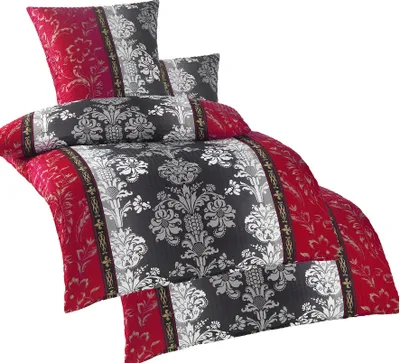 Produktbild von 4-tlg. Seersucker Bettwäsche 2x (135x200 +80x80cm), rot grau schwarz, Ornamente, bügelfrei