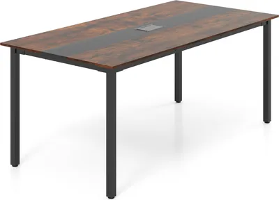 Produktbild von COSTWAY Konferenztisch 180x90cm, Besprechungstisch für 8-10 Personen, rechteckiger Seminartisch mit Kabeldurchführung rustikal Braun