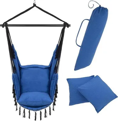 Produktbild von Schwingsessel Cocoon für Außen - stabil und sicher - elegantes Schwingsessel für Innen - einfach zu installieren - bequemes Boho-Design - bis 200 kg belastbar - blauer Schwingsessel Cocoon