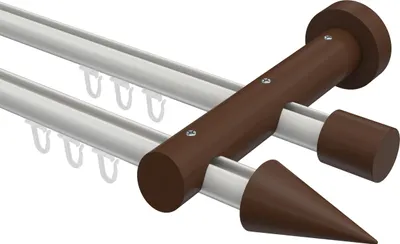 Produktbild von Interdeco Innenlaufstange / Gardinenstange mit Innenlauf Weiß / Nussbaum lackiert, Typ Talent Siveo (Kegel), 20 mm Ø 2-läufig, 120 cm