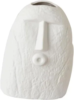 Produktbild von Keramikvase - Abstrakte Kunst - Lebende Dekoration - Menschliches Gesicht Design - 13,5 cm Höhe - Weiß