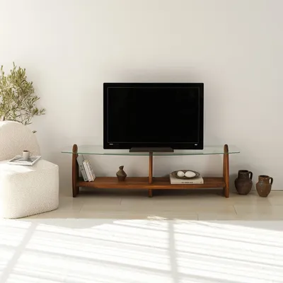 Obrázek produktu pro Skye Decor, Surf - Chesnut, průhledný, stojan na TV, kaštan, 100 % tvrzené sklo, 160 x 35 x 45 cm