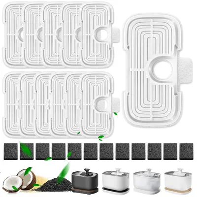 Productafbeelding van Katzenbrunnen filters, 24 stuks | 12 filters + 12 schuursponsjes | 5-traps systeem | geschikt voor Dockstream PLWF005, PLWF115, PLWF105