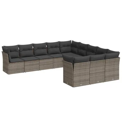 Produktbild von vidaXL 11-tlg. Garten-Sofagarnitur mit Kissen Grau Poly Rattan