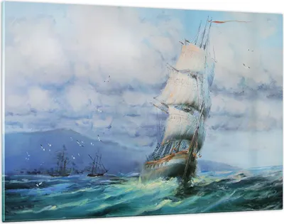 Produktbild von Bilder auf glas - Meer Segelschiff - 120x80cm - Glasbilder - Wandbilder - Kunstdruck - zum Aufhängen bereit - Wanddekoration aus Glas - Glas Bilder - Wandbild auf Glas - Einteilig - GAA120x80-3782