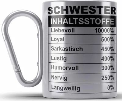 Produktbild von Trendation - Edelstahl Tasse Karabiner für Schwester Geschenk Spruch Sprüche Geschenkidee Beste Schwester Inhalsstoffe Geburtstag (Silber)