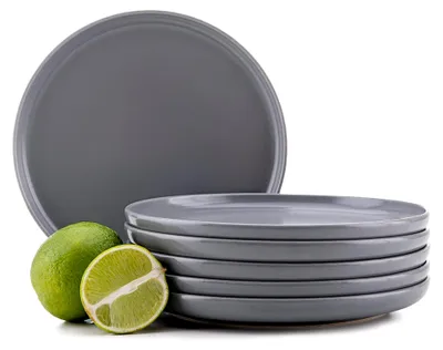 Produktbild von Speiseteller Set für 6 Personen - VICTO Tellerset aus Keramik - 6er Set - Spülmaschinen- und Mikrowellengeeignet - Moderner großer Essteller - 27 cm - Grau