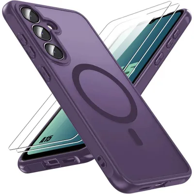 Image de Coque + 2 Verres Trempés pour Samsung Galaxy A15 4G/5G, avec Anneau Magnétique Vitre Caméra - Violet