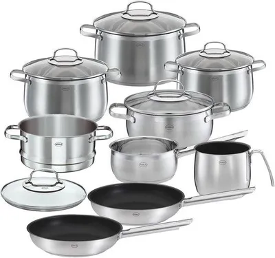 Immagine prodotto di Set di 10 pentole in acciaio inossidabile, ideale per tutti i tipi di fornelli, per cucinare