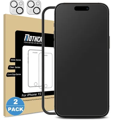 Immagine prodotto di Pellicola protettiva opaca per iPhone 15 da 6,1 pollici (2+2 pezzi) con protezione per la fotocamera, antiriflesso e anti-impronte