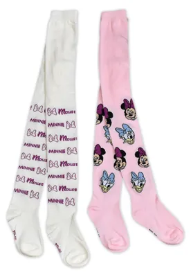 Produktbild von Disney Minnie Mouse Strumpfhose für Mädchen - Minnie & Daisy Kinder Strickstrumpfhose Kinderstrumpfhose Rosa/Weiß (2er Pack) 23-26